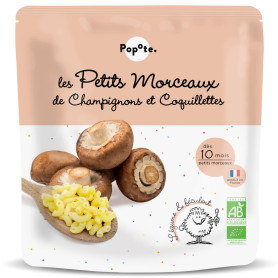 Mancare cu bucatele mici cu 50 % ciuperci si paste, +10 luni, eco-bio, 190 g - Popote