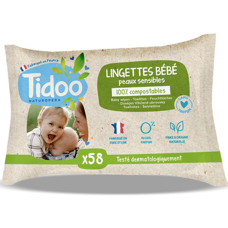 Servetele umede pentru piele sensibila, fara parfum, 58 bucati, Tidoo
