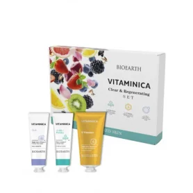 Set cosmetice naturale pentru ten mixt, impur Clear & Regenerating Vitaminica 75ml gel, 30ml crema zi, 30ml crema noapte - Bioea