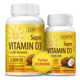 Pachet Super Vitamina D3 2000 UI capsule moi, 120 + 30 cps - Zenyth Pharmaceuticals