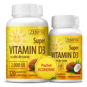 Pachet Super Vitamina D3 2000 UI capsule moi, 120 + 30 cps - Zenyth Pharmaceuticals