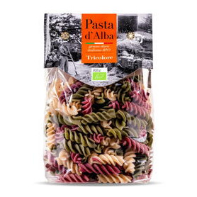 Paste tricolore fusilli din grau dur, spanac si sfecla rosie, eco-bio, 250g - Pasta d'Alba