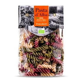 Paste tricolore fusilli din grau dur, spanac si sfecla rosie, eco-bio, 250g - Pasta d'Alba
