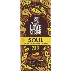 Ciocolata vegana cu 75% cacao si caramel sarat, eco-bio, 70 g - Lovechock