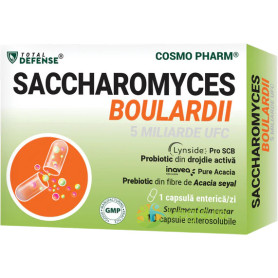 Saccharomyces boulardii 5 miliarde UFC, sustine echilibrul florei intestinale, 10 capsule vegetale - COSMO PHARM