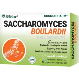 Saccharomyces boulardii 5 miliarde UFC, sustine echilibrul florei intestinale, 10 capsule vegetale - COSMO PHARM