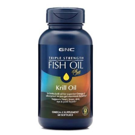 Triple Strength Fish Oil Plus Krill Oil, Ulei De Peste Plus Ulei De Krill, 2020 mg, 60 capsule - GNC