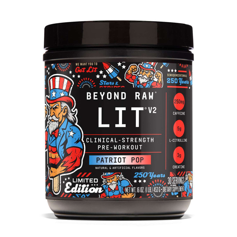 Beyond Raw Lit V2 Limited Edition Pre-workout With Patriot Pop Flavor,Pre-workout Cu Aroma De Patriot Pop, 453 G, GNC