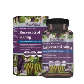 Resvitale Resveratrol Cu Quercetina, Formula Avansata Triactiv Pentru Activarea Genei Longevitatii Cu Trans-resveratrol,  500 Mg