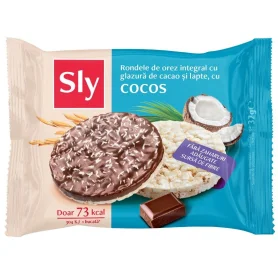 Rondele din Orez Integral cu Cocos si Glazura de Cacao si Lapte fara Zahar, 32 g - SLY NUTRITIA