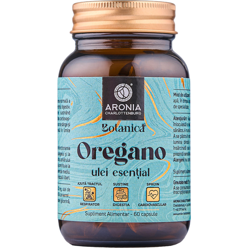 Ulei esential de oregano salbatic, pentru sanatatea cailor respiratorii, 250 mg, 60 capsule - Aronia Charlottenburg