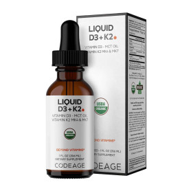 Codeage Liquid D3 + K2 50 mcg + 200 mcg,  29.6 ml - Codeage
