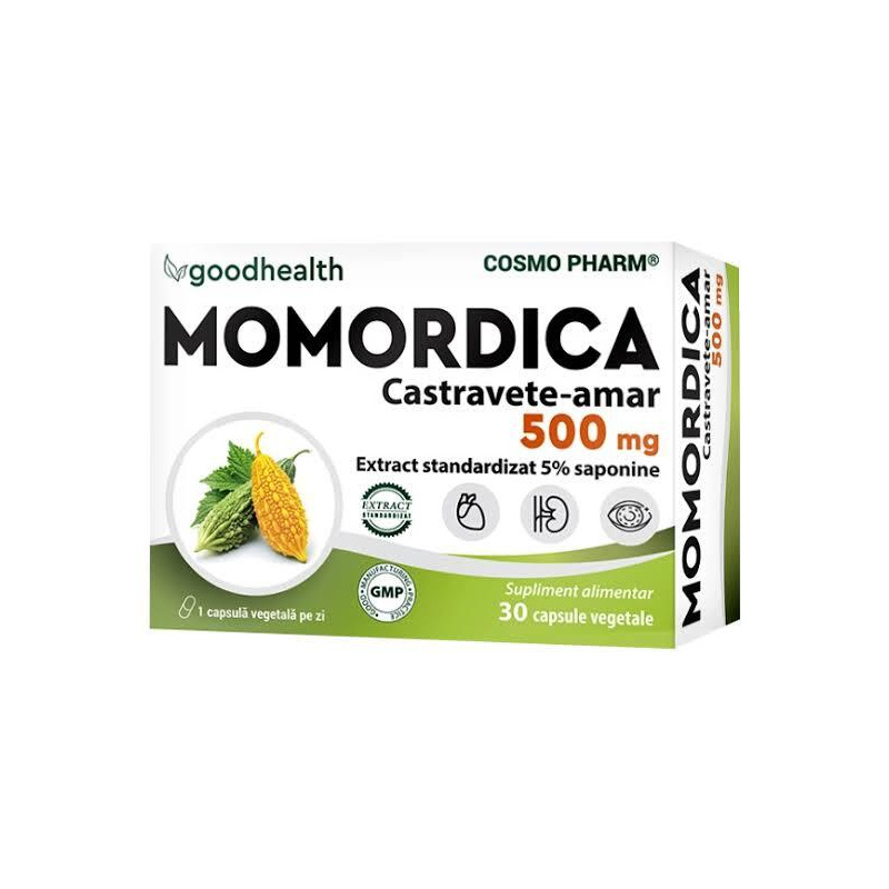 Momordica, 500 mg, sustine echilibrul metabolismului glucidic din sange, 30cps - Cosmopharm
