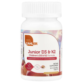 Zahler Junior D3 & K2, Vitamina D3 + K2 pentru copii, formula avansata pentru oase, absorbtia calciului si imunitate, 90 tablete