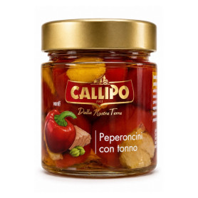 Ardei rosii peperoncini in ulei de masline cu ton, 225 g - Callipo