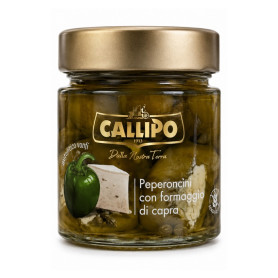 Ardei verzi peperoncini umpluti cu branza de capra in ulei de masline, 225 g - Callipo
