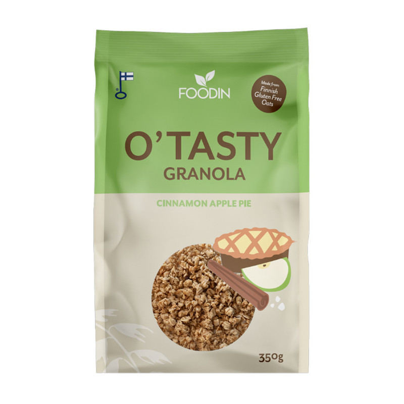 Granola cu Ovaz cu Aroma de Placinta Mere si Scortisoara, Fara Gluten, Fara Zahar, 350 g - O'Tasty 