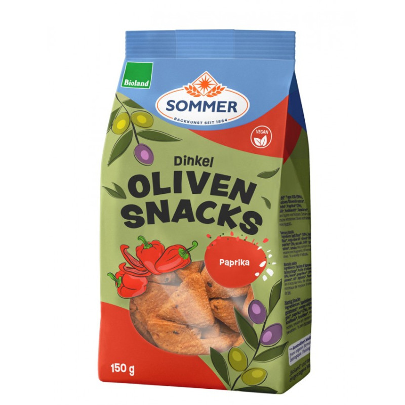 Biscuiti din grau spelta cu masline si paprika, eco-bio, 150 g - Sommer