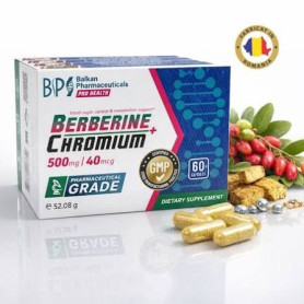 Berberina 500 mg + Crom 40 mcg, pentru reglarea glicemiei, 60 capsule - Balkan Pharmaceuticals