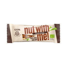 Baton din alune si nuci cu ciocolata neagra si sare de mare,  bio si fairtrade, 40 g - GEPA
