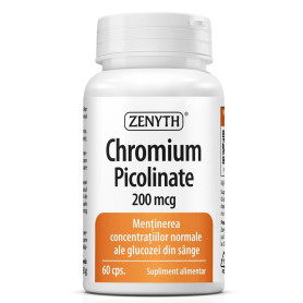 Chromium Picolinate, pentru mentinerea concentratiilor normale ale glucozei in sange, 200 mcg, 60 capsule - Zenyth Pharmaceutica