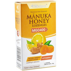 Dropsuri cu miere de Manuka MGO 400, ghimbir, lamaie si vitamina C, 15 bucati - Mieland