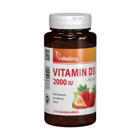 Vitamina D3 cu aroma de capsuni, 2000 UI, 210 comprimate masticabile - Vitaking