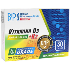 Vitamina D3 2000UI + K2 50 mcg, 30 capsule moi - Balkan Pharmaceuticals