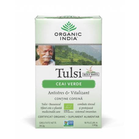 Ceai Tulsi cu Verde - Antistres Natural & Vitalizant, 18pl  - ORGANIC INDIA