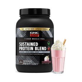 AMP Sustained Protein Blend, Amestec proteic cu aroma de  milkshake de capsuni, 1.19 kg - GNC