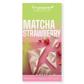 Ciocolata alba cu matcha si capsuni, eco-bio, 60 g - Benjamissimo