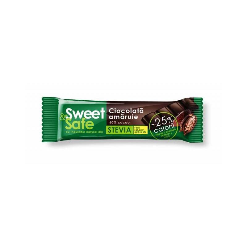 Ciocolata neagra cu stevie 60% cacao 25g - Sweet Safe