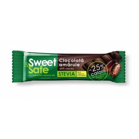 Ciocolata neagra cu stevie 60% cacao 25g - Sweet Safe