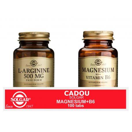 Pachet l-arginine 500mg 50tb + magnesium cu b6 100tb cadou - solgar