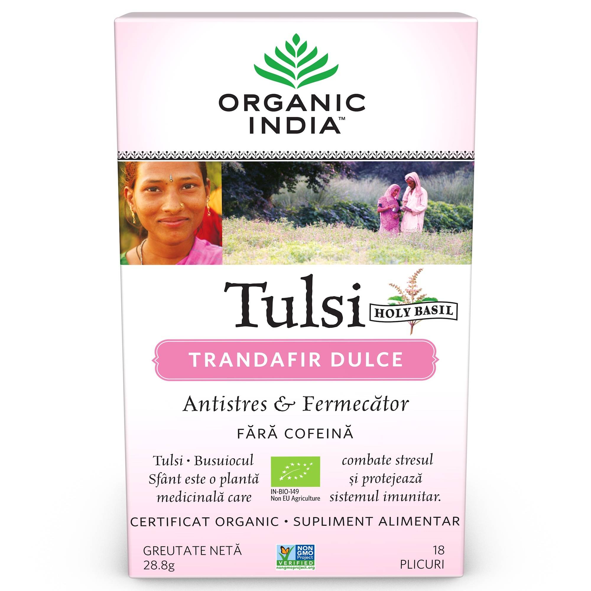 Ceai tulsi cu trandafir dulce - eco-bio - 18pl - organic india