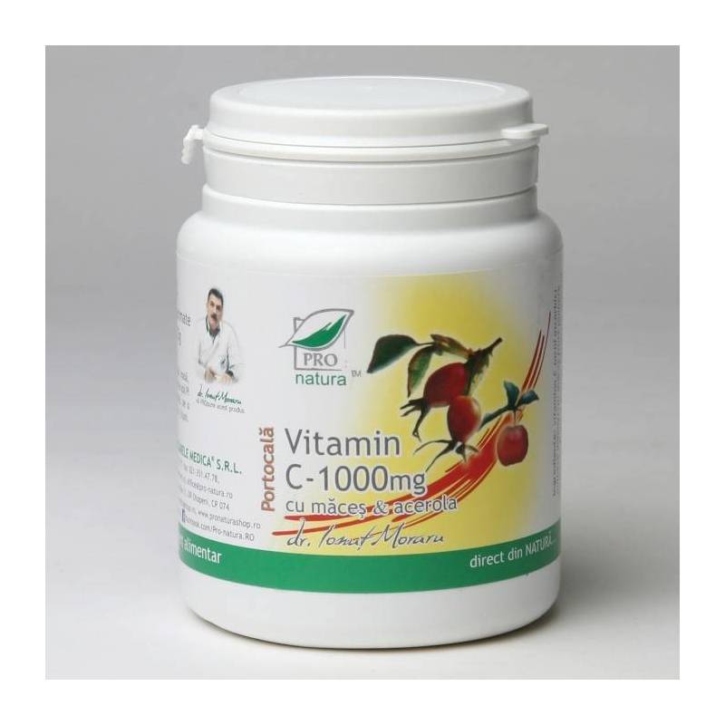 Vitamina C 1000 mg cu macese si acerola - Portocale - 100cp - Medica