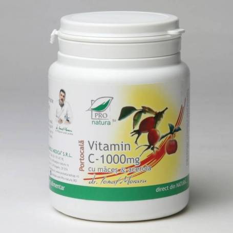 Vitamina C 1000 mg cu macese si acerola - Zmeura - 100cp - Medica