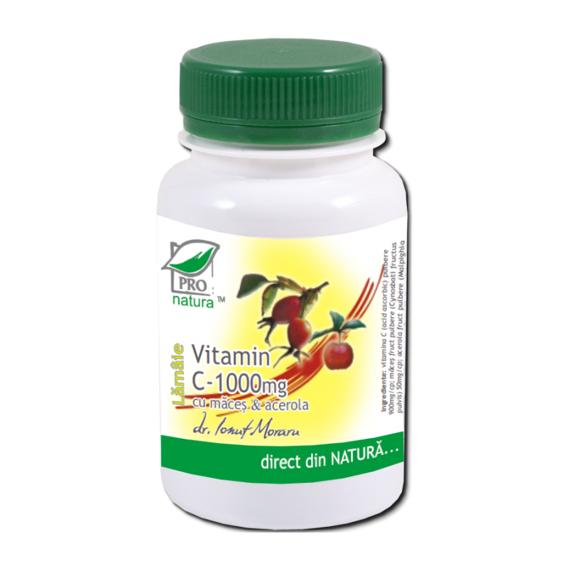 Vitamina C 1000 mg cu macese si acerola - lamaie - 100cp - Medica