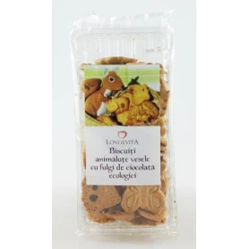 Biscuiti animalute vesele cu fulgi de ciocolata eco-bio - 140g – LONGEVITA