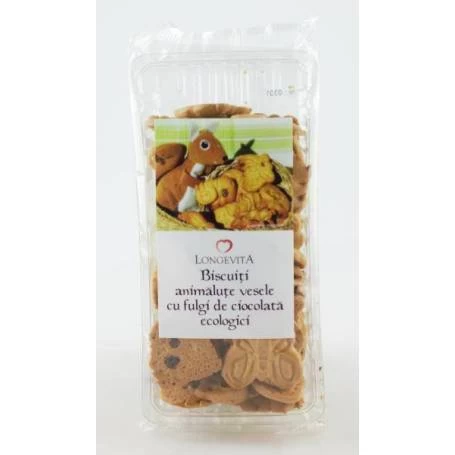 Biscuiti animalute vesele cu fulgi de ciocolata eco-bio - 140g – LONGEVITA