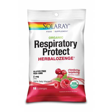 Respiratory Protect dropsuri de supt, merisor si zmeura 18buc - Solaray - Secom