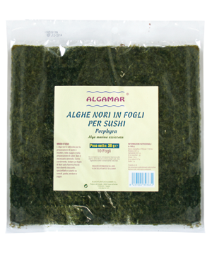 Alge nori pt sushi (porphyra umbilicalis) raw eco-bio 30g - 10 folii algamar