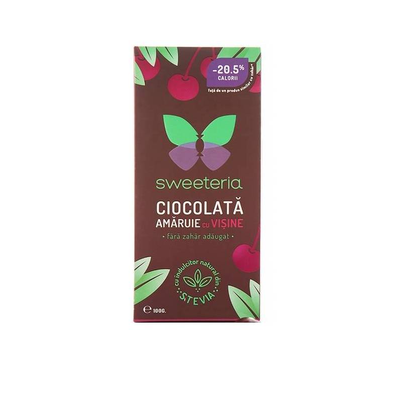 CIOCOLATA FARA ZAHAR AMARUIE CU VISINE 70% 100g, SWEETERIA