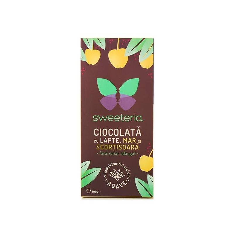 CIOCOLATA FARA ZAHAR CU LAPTE MAR SI SCORTISOARA 100g, SWEETERIA