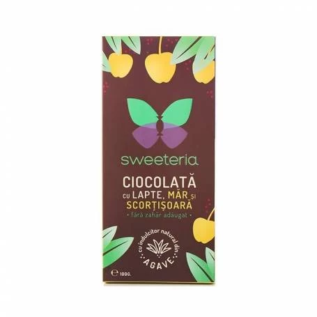 CIOCOLATA FARA ZAHAR CU LAPTE MAR SI SCORTISOARA 100g, SWEETERIA