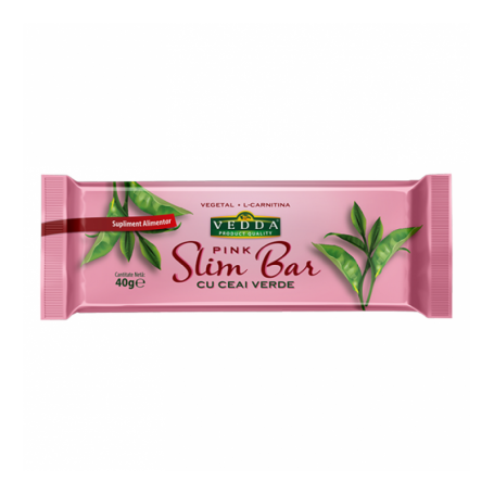 BATON SLIM BAR CU CEAI VERDE SI FRUCTE PINK 40g, Vedda