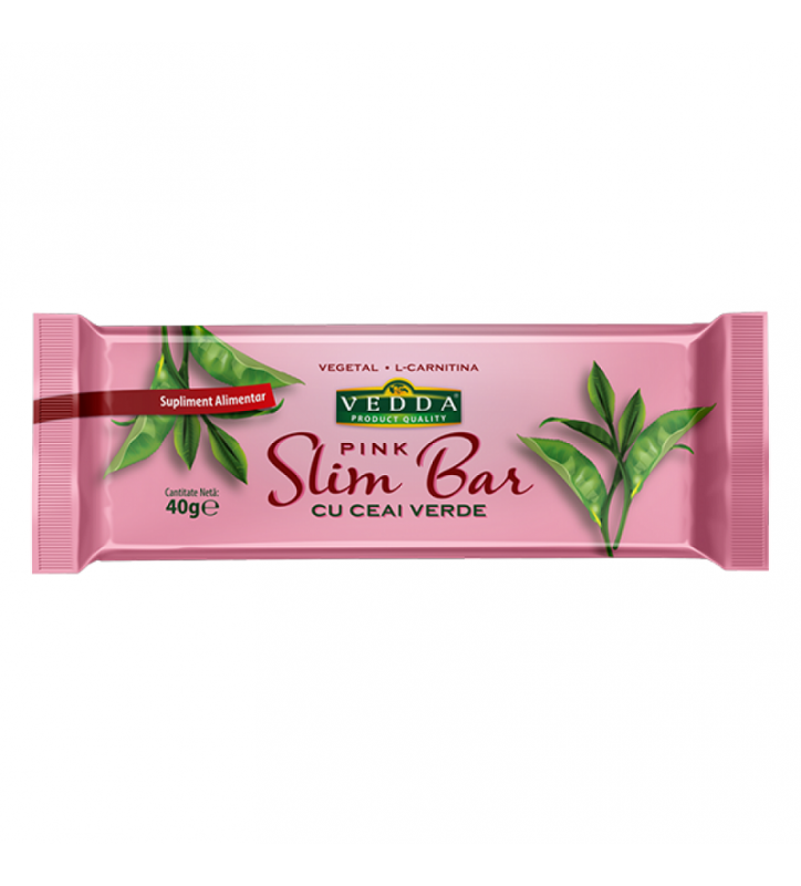 Baton slim bar cu ceai verde si fructe pink 40g, vedda