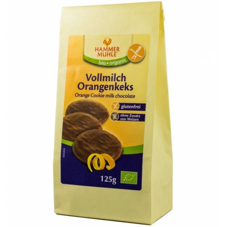 Biscuiti cu ciocolata cu lapte si jeleu portocale eco-bio, 125g, Hammer Muhle