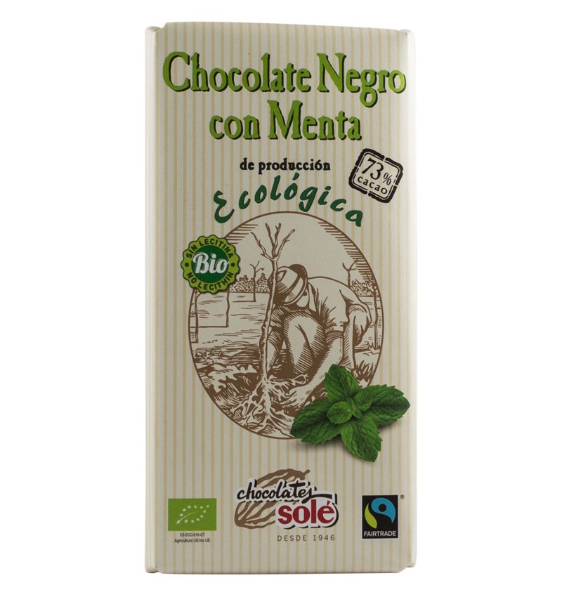 Ciocolata neagra cu menta si fairtrade 73% cacao, eco-bio, 100g, sole