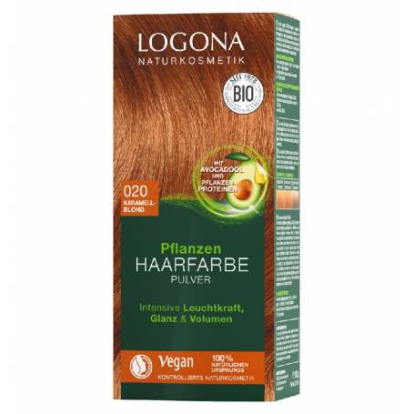 Vopsea de par 100 % naturala, BLOND CARAMEL - Nuanta 020, 100g - LOGONA